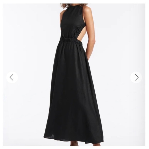SIR the Label Alena Maxi Dress Black Linen Open Back Ruffle Straps Size 1 US 4